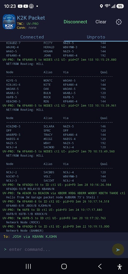 K2K Packet monitor screen